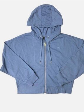 DKNY WMN’s (L) Slate Blue Full Zip Cropped Hoodie Boxy Drop Shoulder Sweatshirt